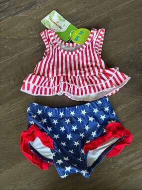 Youngwe Tree UPF 50+ sun protection American Stars & Stripes ruffle top:bottom